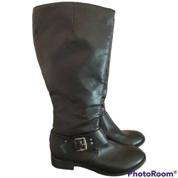 ComfortView tall faux black leather riding boots  sz10.5 zipper side wide calves - Picture 1 of 8